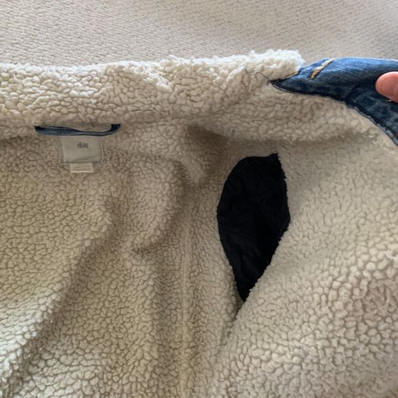 H&M Sherpa Borg Collar Denim Jacket Size S - Picture 4 of 9